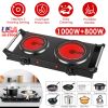 1800W Electric Double Burner Portable Heating Hot Plate Stove Countertop RV Hotplate with 5 Temperature Stepless Adjustments Portable Handles