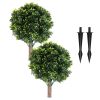 2 Packs Faux Boxwood Ball Trees Artificial Peanut Topiary Tree UV Resistant Artificial Shrubs Fake Plants Evergreen Artificial Bush with Ground Spike