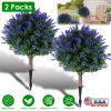 2 Packs Artificial Lavender Topiary Ball Trees UV Resistant Artificial Shrubs Fake Plants Evergreen Artificial Bush with Ground Spike for Indoor Outdo