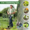 5 In 1 Bulb Planter Tool Long Handle Gardening Bulb Transplanter with Gloves Brush Serrated Base Dual Pedal Digging Holes to Plant Tulips Iris Daffodi