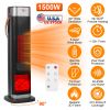1500W Oscillating Ceramic Tower Space Heater with 3D Flame Portable Electric Heater with 3 Wind Modes 59-104℉Heating Remote Control 12H Timer Overheat