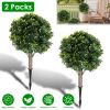 2 Packs Faux Boxwood Ball Trees Artificial Peanut Topiary Tree UV Resistant Artificial Shrubs Fake Plants Evergreen Artificial Bush with Ground Spike