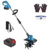 800W 21V Cordless Tiller Cultivator 3.0Ah Battery Powered Tiller with 8.66" Width 6.69" Depth Manganese Steel Tines for Soil Cultivation Weeding Garde