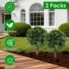2 Packs Faux Boxwood Ball Trees Artificial Peanut Topiary Tree UV Resistant Artificial Shrubs Fake Plants Evergreen Artificial Bush with Ground Spike