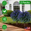 2 Packs Artificial Lavender Topiary Ball Trees UV Resistant Artificial Shrubs Fake Plants Evergreen Artificial Bush with Ground Spike for Indoor Outdo