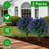 2 Packs Artificial Lavender Topiary Ball Trees UV Resistant Artificial Shrubs Fake Plants Evergreen Artificial Bush with Ground Spike for Indoor Outdo