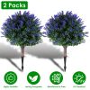 2 Packs Artificial Lavender Topiary Ball Trees UV Resistant Artificial Shrubs Fake Plants Evergreen Artificial Bush with Ground Spike for Indoor Outdo