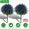 2 Packs Artificial Lavender Topiary Ball Trees UV Resistant Artificial Shrubs Fake Plants Evergreen Artificial Bush with Ground Spike for Indoor Outdo