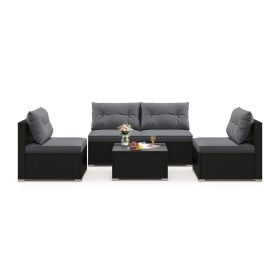 5-Piece Outdoor Patio Furniture Set with Cushions and Coffee Table