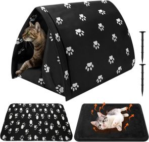 Winter Outdoor Cat House with Self Warming Pad Blanket 17'' x 12'' Weatherproof Foldable Feral Cat Shelter Waterproof Outside Warm Bed Cave Tent
