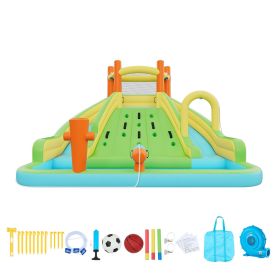 Inflatable Bounce House, 13.3 x 11.4 x 8.4 ft Inflatable Bounce House Water Slide, Bouncer Castle with Climbing Wall, Double Tall Slides