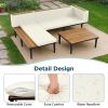 Luxury Patio Furniture Set with Removable Cushions and Coffee Table, L-Shaped Acacia Wood Sofa with Side table