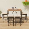 GO 5-Piece Outdoor Acacia Wood Bar Height Table And Four Stools With Cushions, Garden PE Rattan Wicker Dining Table, Foldable Tabletop