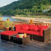 5 Pieces Outdoor Patio Rattan Furniture Set Sectional Conversation with Cushions