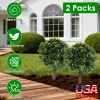 2 Packs Faux Boxwood Ball Trees Artificial Peanut Topiary Tree UV Resistant Artificial Shrubs Fake Plants Evergreen Artificial Bush with Ground Spike