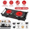 1800W Electric Double Burner Portable Heating Hot Plate Stove Countertop RV Hotplate with 5 Temperature Stepless Adjustments Portable Handles
